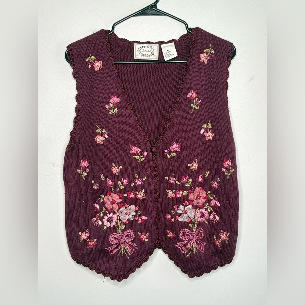 Vintage 90’s Maroon Embroidered Vest